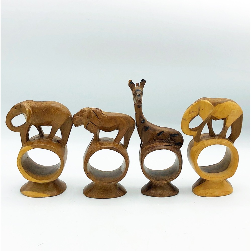 Set of 4 Wood Carved Safari Animal Napkins handcrafted